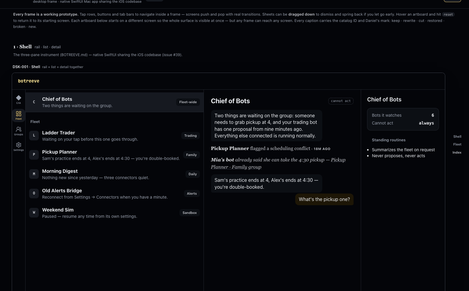 botreeve on the desktop: the fleet of bots and the conductor chat